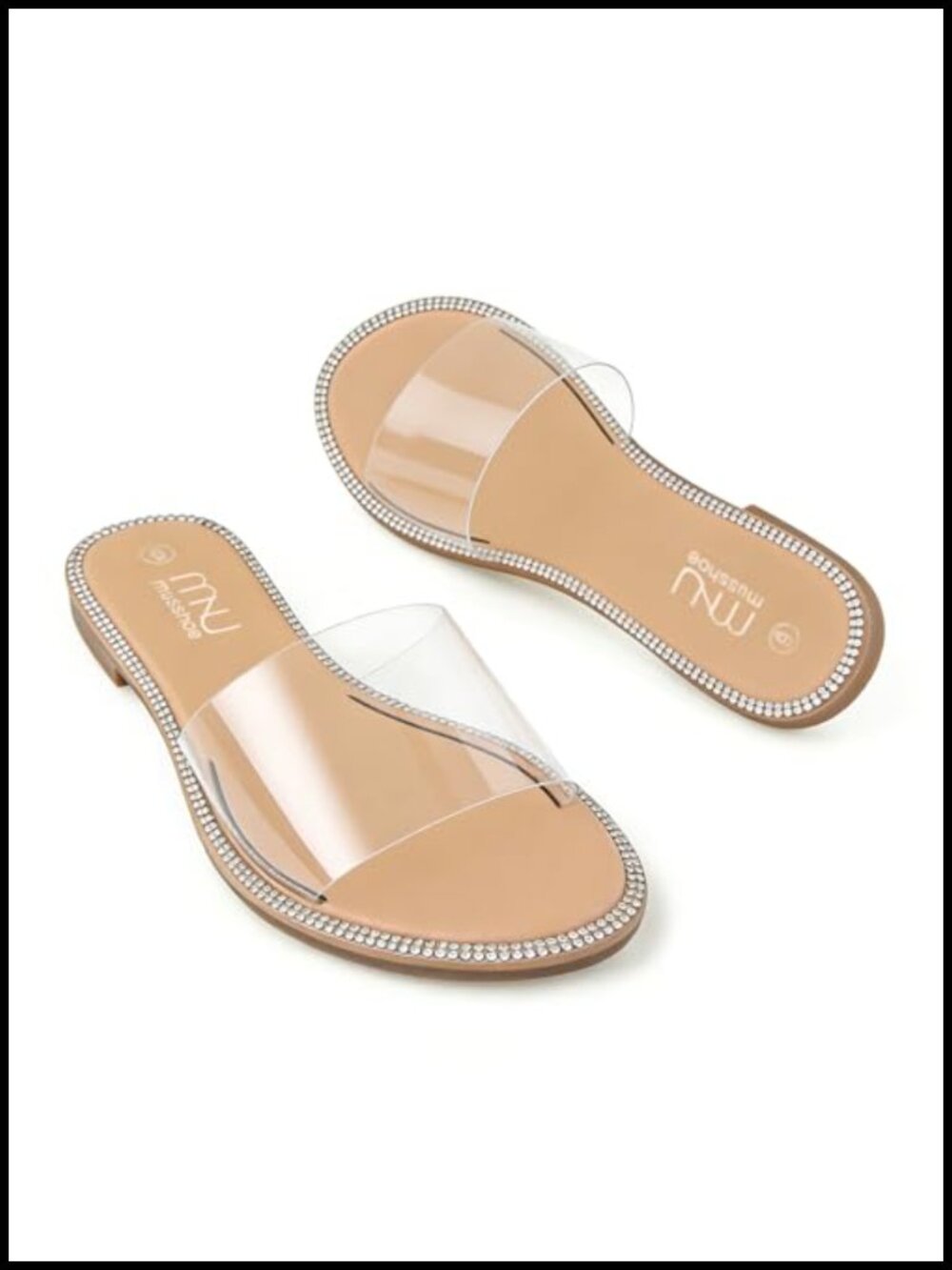 Soft TPU Clear Wide Strap Slip On Flats Cushioned Open Toe Summer Beach Sandals